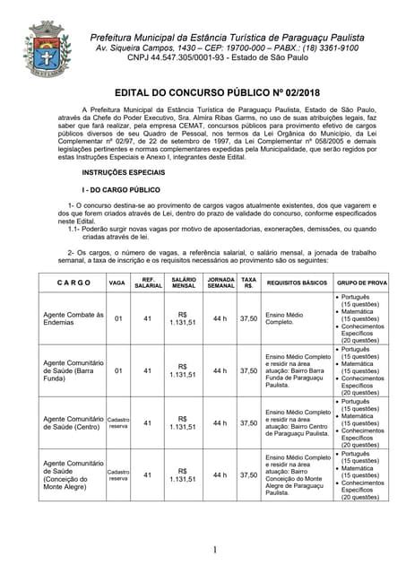 Edital Do Concurso Publico N 022018