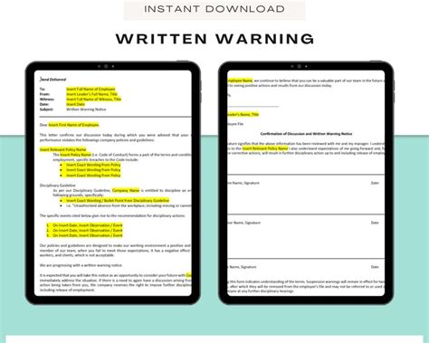 Written Warning Template Human Resources Template Editable In Ms Word Pdf And Canva Human