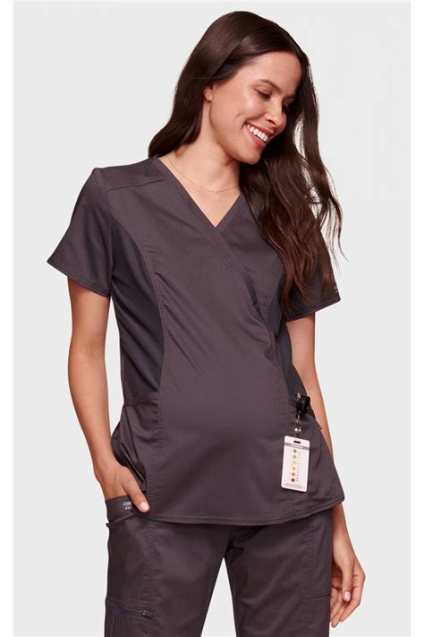 Cherokee Revolution Maternity Mock Wrap Scrub Top Pewter Sj