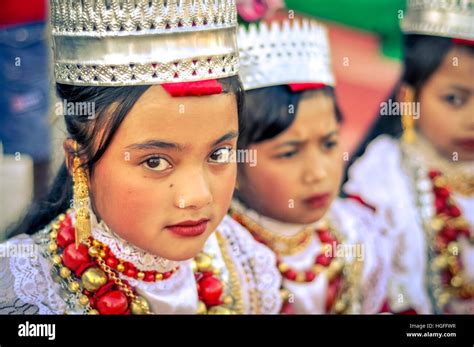 Shillong, Meghalaya - circa April 2012: Young girls wear traditional ...