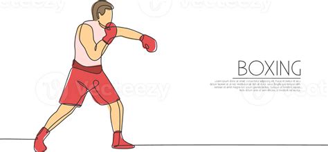 uno soltero línea dibujo de joven energético hombre Boxer mejorar su