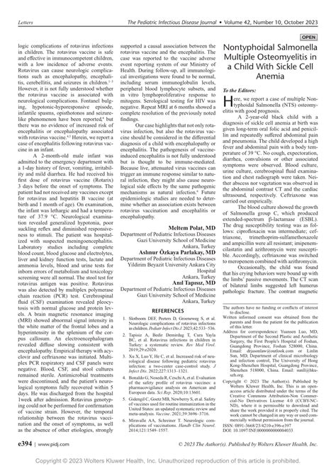 Pdf Nontyphoidal Salmonella Multiple Osteomyelitis In A Child With