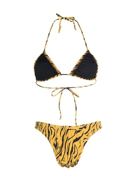 Reina Olga Tiger Print Halterneck Bikini Farfetch