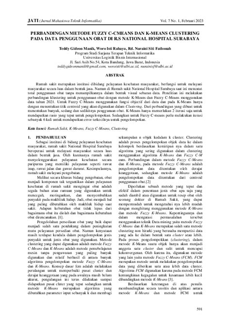 Pdf Perbandingan Metode Fuzzy C Cmeans Dan K Means Clustering Pada