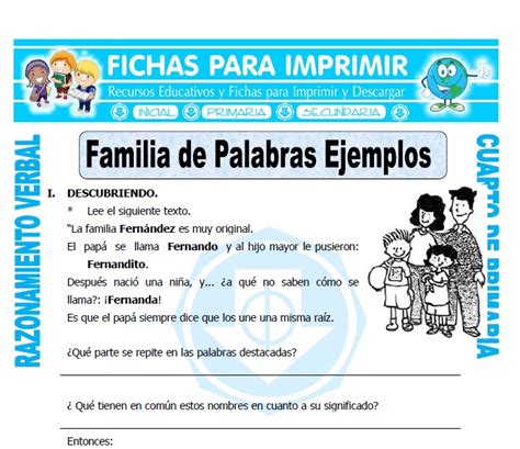 Familia De Palabras Ejemplos Cuarto De Primaria Fichas Para Imprimir