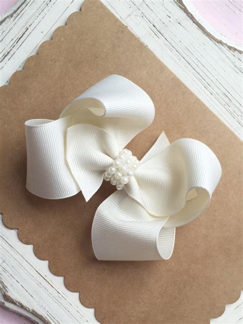 Flower Girl Bow Boutique Hair Bow Whiteivory Hair Bow Flower Girl