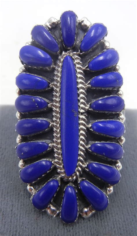 Navajo large lapis and sterling silver cluster ring