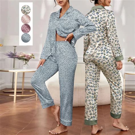 Vrouwen Lente Mode Zijden Pyjama Lange Mouwen Broek Tweedelige Set