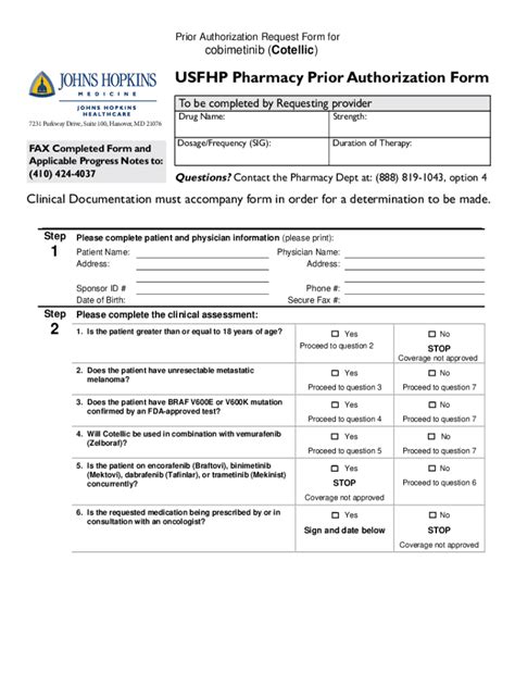 Fillable Online Usfhp Pharmacy Prior Authorization Formjohns Hopkins