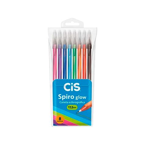 Caneta Esferográfica Cis Spiro Glow 8 Cores 07mm Papelaria