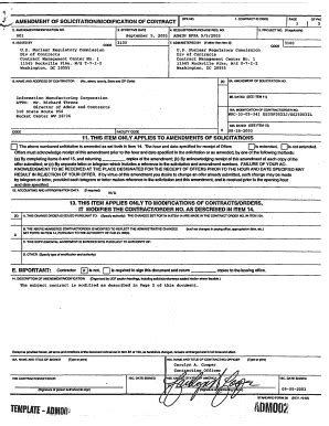 Fillable Online Pbadupws Nrc Modification No 001 To Contract No NRC