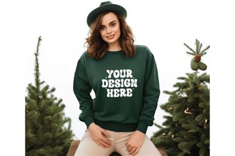 Gildan 18000 Christmas Forest Green Mock Graphic By Mockupstore