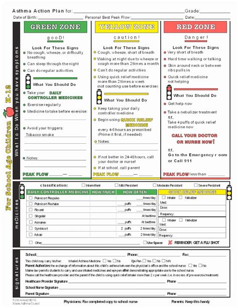 Free Printable Asthma Action Plan