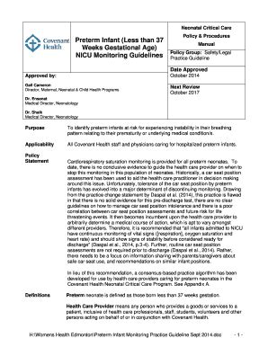 Fillable Online Extcontent Covenanthealth Preterm Infant Monitoring