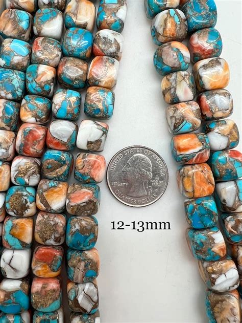 Kingman Turquoise Spiny Oyster Shell Bronze Cube Beads Etsy