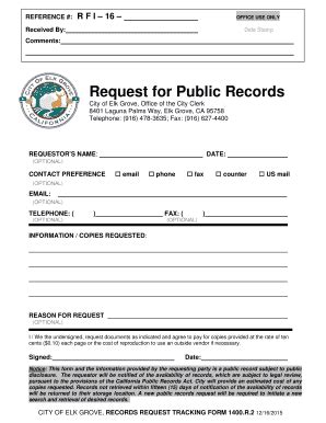 Fillable Online Elkgrovecity Request For Public Records