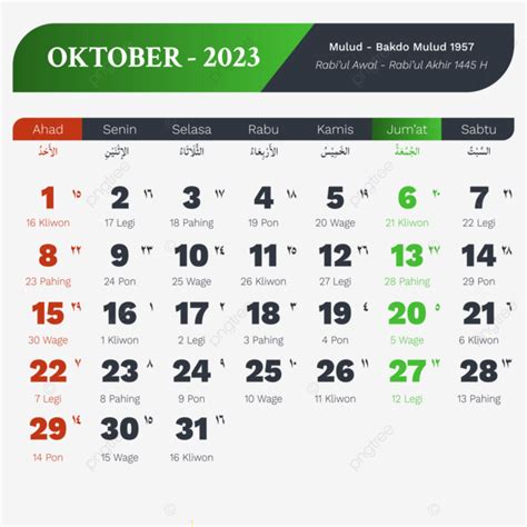 Kalender Oktober Indonesia Lengkap Java Islam Hijriyah Hari Besar