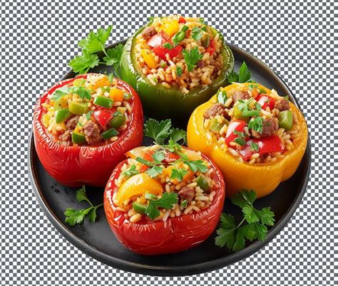 Premium Psd Delicious Felfel Mehchi Stuffed Bell Peppers Isolated On