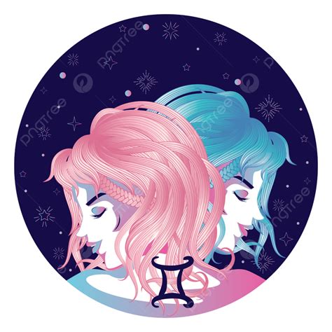 Twin Girls As Gemini Zodiac Sign Design Illustration Beauty