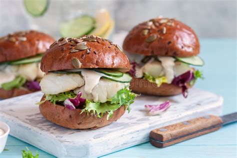 White Fish Fillet Sandwich with Tartar Sauce Stock Image - Image of health, fastfood: 113553797