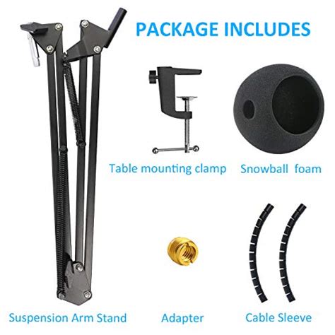 Blue Snowball Mic Stand with Foam Cover Windscreen - Microphone Boom Arm Stand and Pop Filter ...