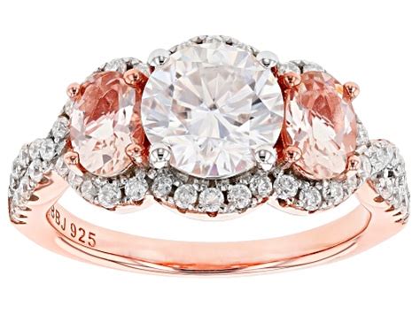 Pre Owned Moissanite And Morgainite K Rose Gold Over Silver Ring