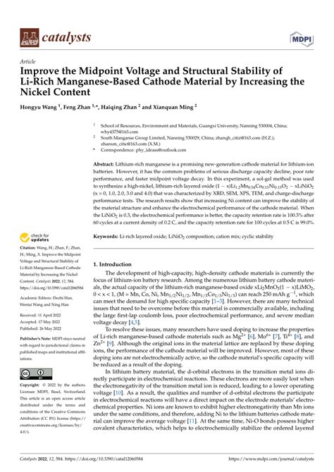 PDF Improve The Midpoint Voltage And Structural Stability Of Li Rich