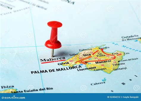 Mallorca Island ,Spain map stock photo. Image of pinpoint - 52454212