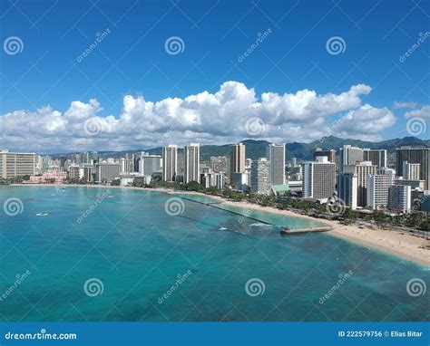 Panorama Aerial Drone View Of Waikiki Beach Honolulu Hawaii Usa Taken