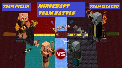 Team Piglin Vs Team Illager Minecraft Teamfraction Mob Battle