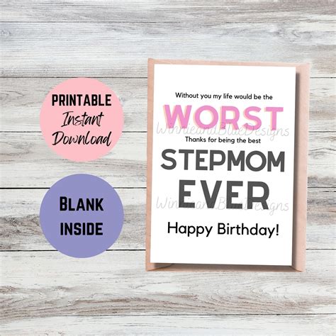 Funny Printable Stepmom Birthday Card Worst Stepmom Ever Card Digital