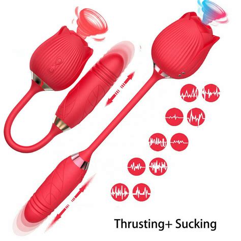 Rose Clit Vibrator G Spot Oral Sucking Telescopic Dildo Bullet Sex Toy