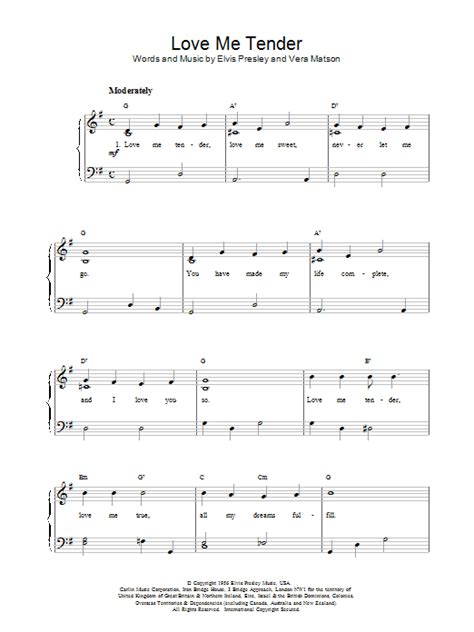 Love Me Tender By Elvis Presley Sheet Music For Easy Piano At Sheet