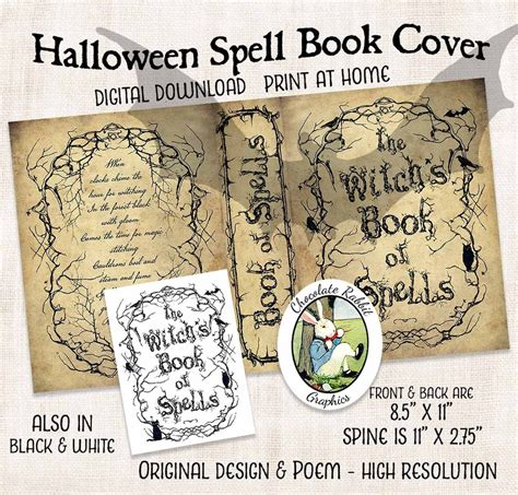 Printable Halloween Spell Book Cover, Book of Shadows, Digital Download ...