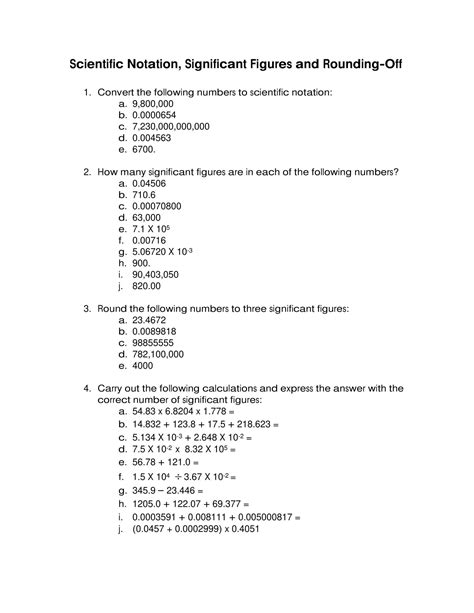 Free Printable Scientific Notation Worksheets [pdf] Answers Grade 1 12