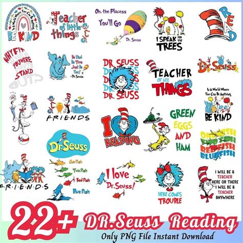 Dr. Seuss Reading Bundle PNG 22+ Dr. Seuss Day PNG Instant Download