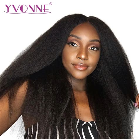 Yvonne Kinky Straight Lace Front Human Hair Wigs Brazilian Virgin Hair Wig Natural Color In