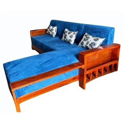 3 Seater Wooden L Shape Velvet Sofa Set With Lounger At Rs 20000 Set