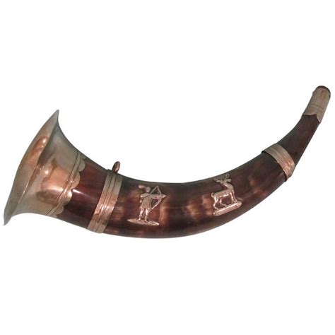 Silver Mounted Hunting Horn Indian Motif At 1stdibs