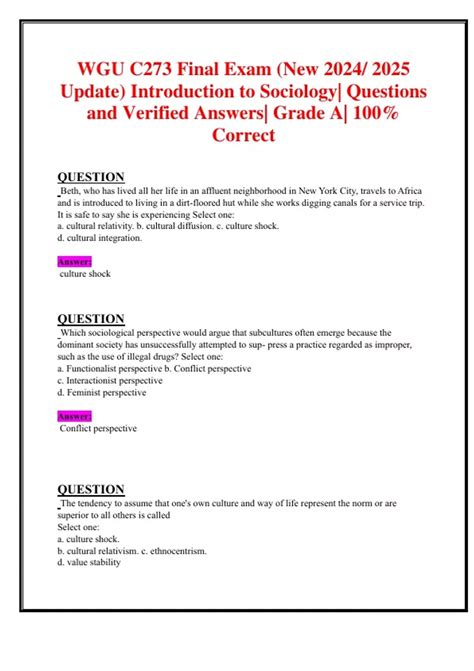 Wgu C Final Exam New Update Introduction To Sociology