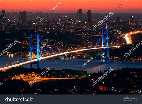 Bosphorus Bridge At Night In Istanbulturkey Stock Photo 83304040