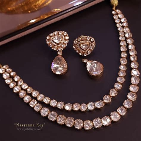 Nazraana Key Gold Moissanite Polki Necklace Set