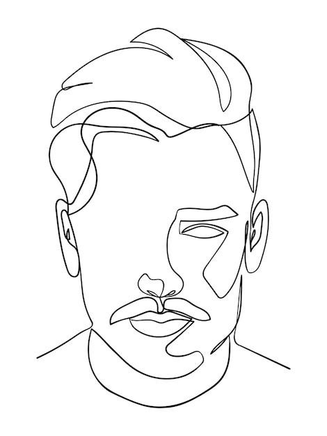 Desenho contínuo de uma linha do retrato do homem Penteado Estilo