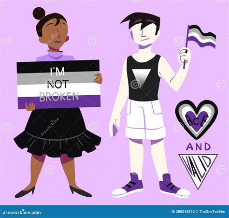 Two Asexual People Holding Sign And Ace Pride Flag Stock Illustration