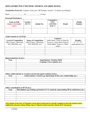 Fillable Online Life Sp Edu Nomination Form For Captain Of The Year