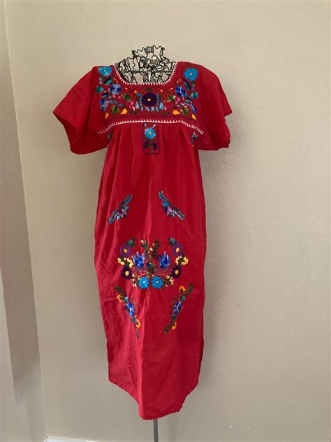 Vintage Huipil Dress Hand Embroidered Mexico Ethnic Souvenir Dress S Etsy