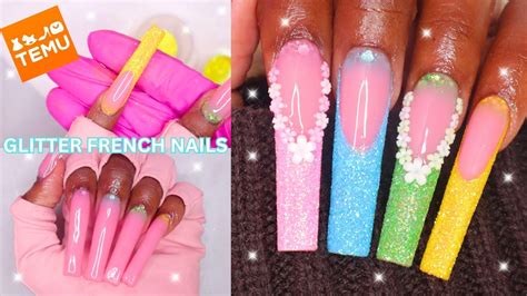 Xxl Temu Polygel Nail Tutorial Colorful Spring Glitter Ombre Nails