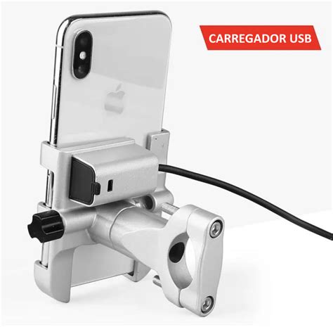 Suporte de Celular Motocicleta Universal em Alumínio Carregador