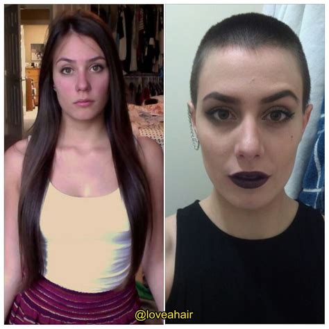 Long To Shaved Really Short Hair Buzzcut Girl Before And After Haircut