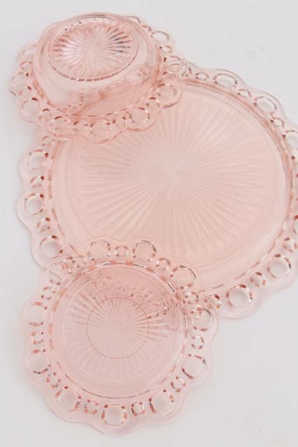 Vintage Pink Depression Glass Plates And Bowls Anchor Hocking Old Colony Open Lace Edge